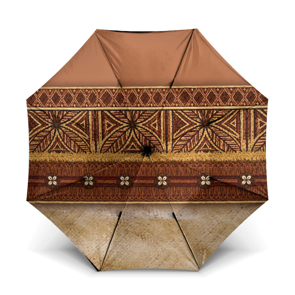 Polynesian Princess Inspired Cosplay Costume Umbrella Traditional Tapa Pattern LT05 One Size Folded 11.42 inch Opened Diameter 37.4 inch Brown - Polynesian Pride
