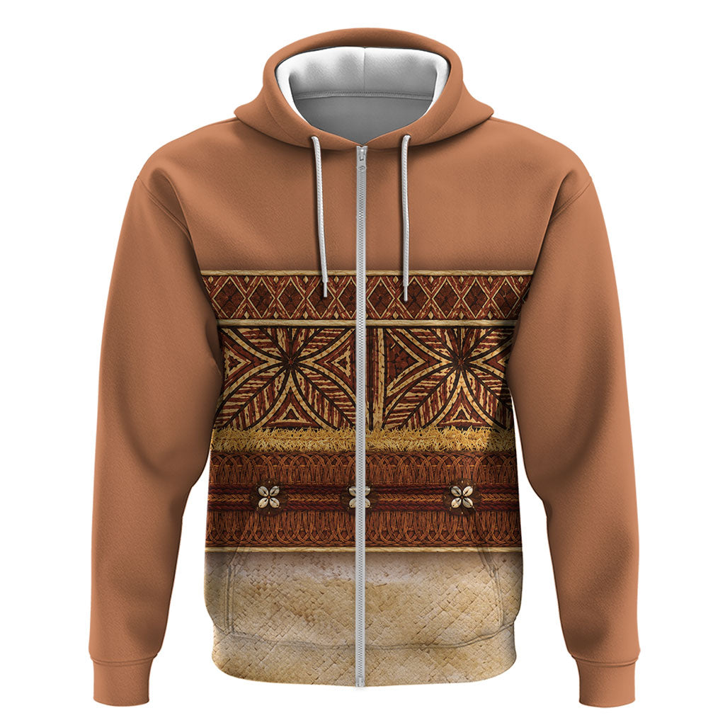 Polynesian Princess Inspired Cosplay Costume Zip Hoodie Traditional Tapa Pattern LT05 Zip Hoodie Brown - Polynesian Pride