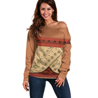 Island Elder Inspired Costume Off Shoulder Sweater Polynesian Tribal Pattern LT05 Women Multicolor - Polynesian Pride