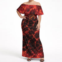 Lava Monster Costume Off Shoulder Maxi Dress Fiery Lava Spiral LT05 Women Red - Polynesian Pride