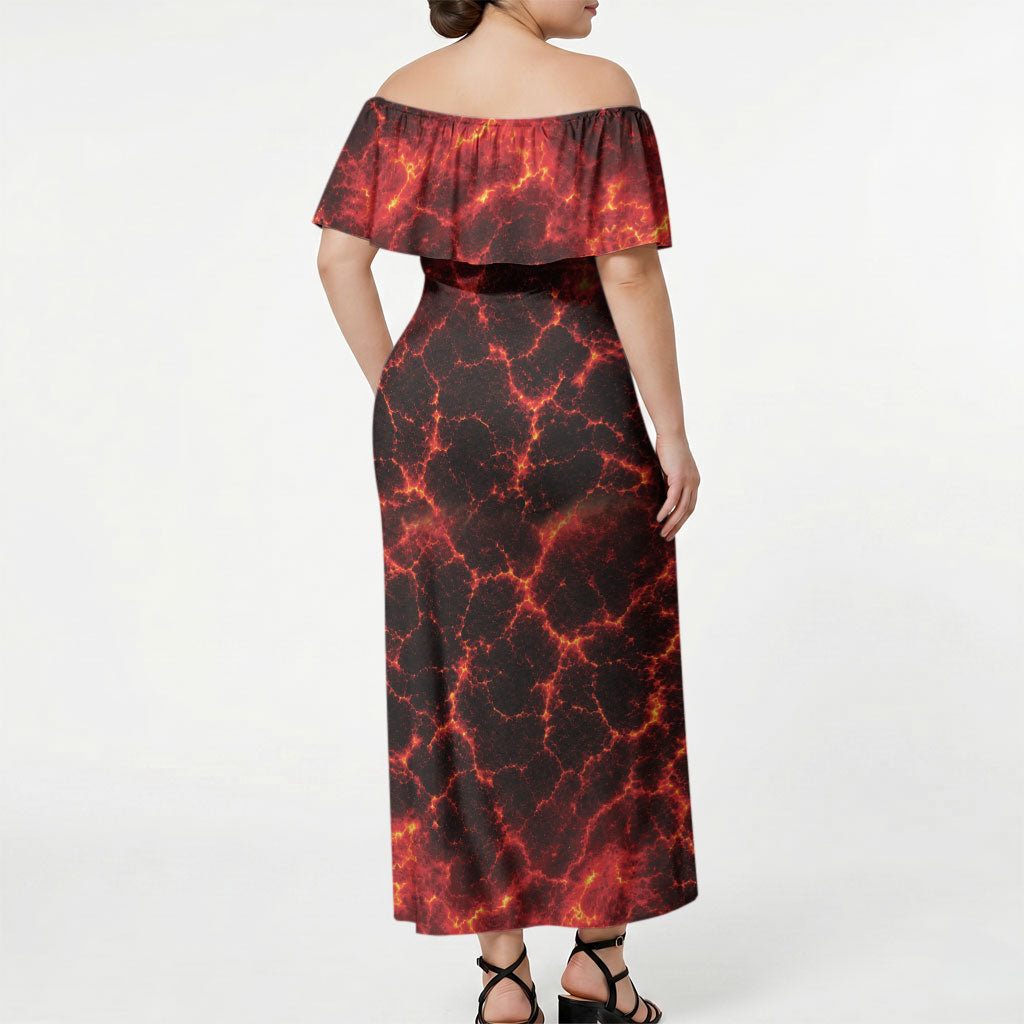 Lava Monster Costume Off Shoulder Maxi Dress Fiery Lava Spiral LT05 - Polynesian Pride