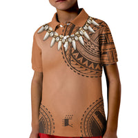 Polynesian Chief Inspired Costume Kid Polo Shirt Tribal Pattern With Tooth Necklace LT05 Kid Brown - Polynesian Pride