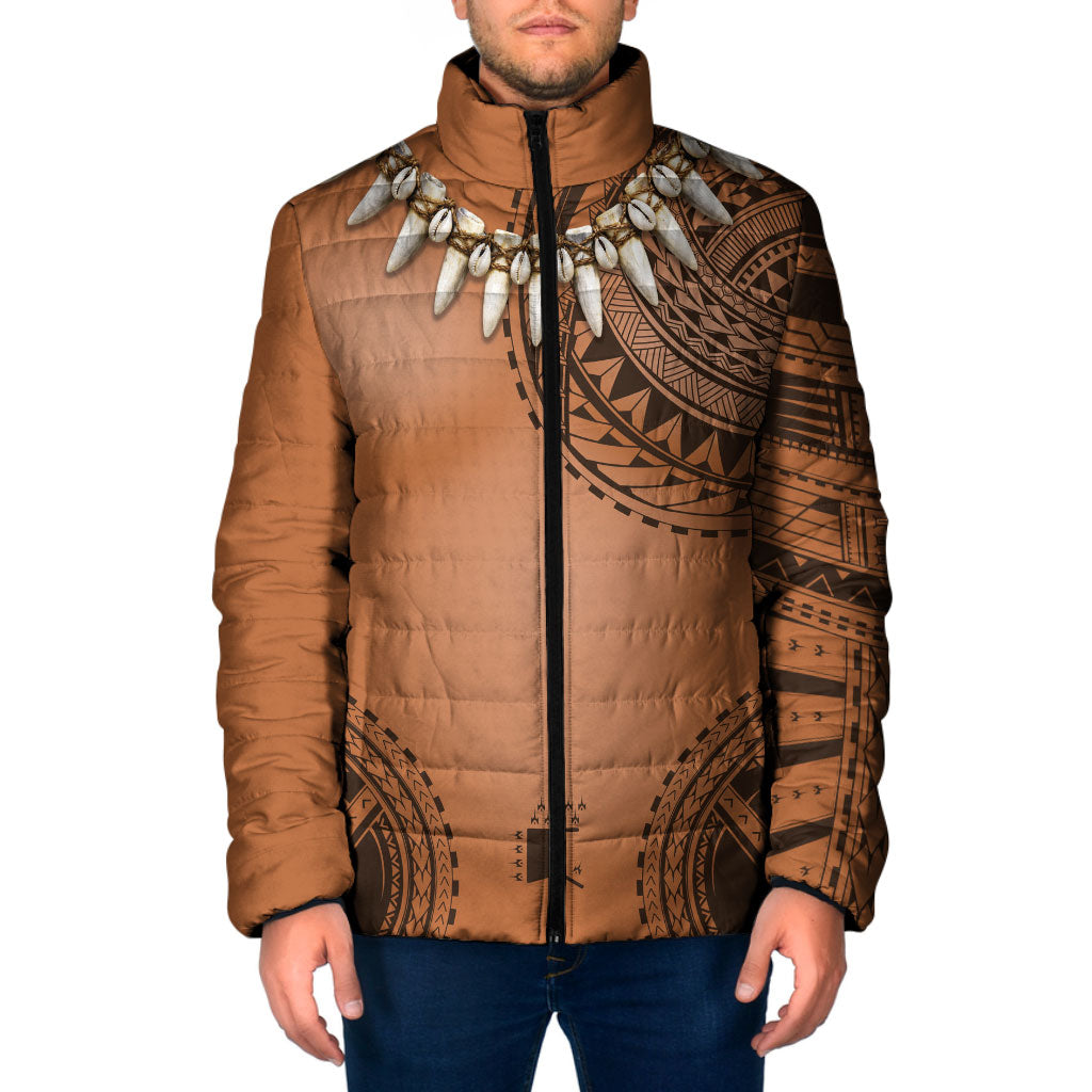 Polynesian Chief Inspired Costume Padded Jacket Tribal Pattern With Tooth Necklace LT05 Men Brown - Polynesian Pride