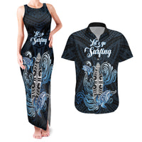 Personalised Polynesia Go Surfing Couples Matching Tank Maxi Dress and Hawaiian Shirt The Pacific Wave Of Water LT05 Blue - Polynesian Pride