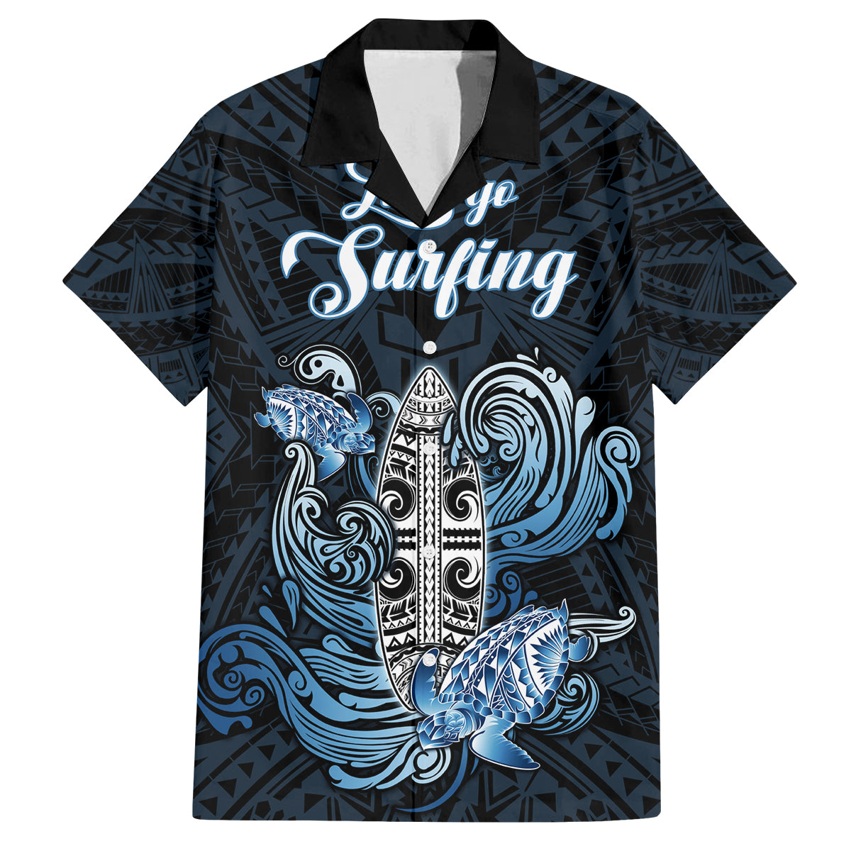 Personalised Polynesia Go Surfing Family Matching Tank Maxi Dress and Hawaiian Shirt The Pacific Wave Of Water LT05 Dad's Shirt - Short Sleeve Blue - Polynesian Pride