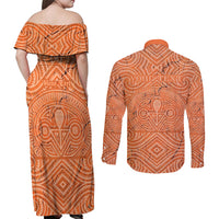 Personalised Lapita Culture Couples Matching Off Shoulder Maxi Dress and Long Sleeve Button Shirt Iconic Double Face Pattern LT05 - Polynesian Pride