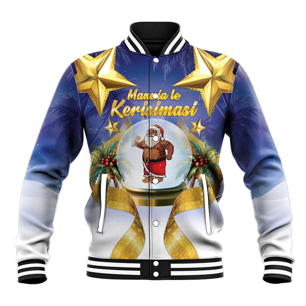 Samoa Christmas Baseball Jacket Snow Globe With Samoan Santa - Polynesian Pride
