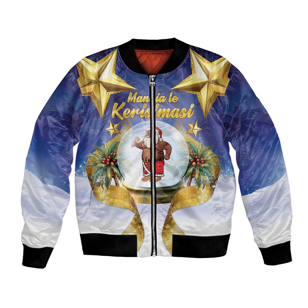 Samoa Christmas Bomber Jacket Snow Globe With Samoan Santa - Polynesian Pride