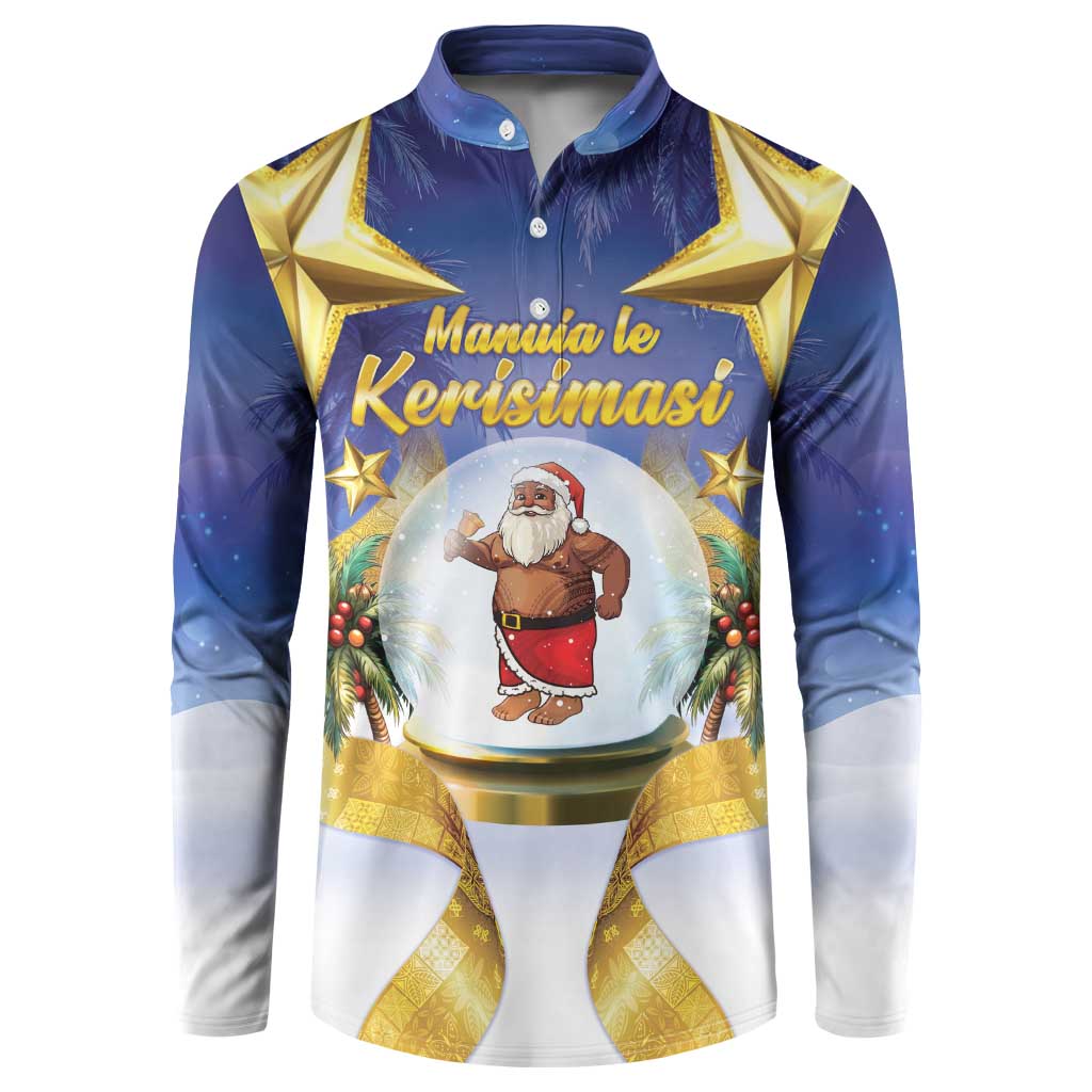 Samoa Christmas Button Sweatshirt Snow Globe With Samoan Santa - Polynesian Pride