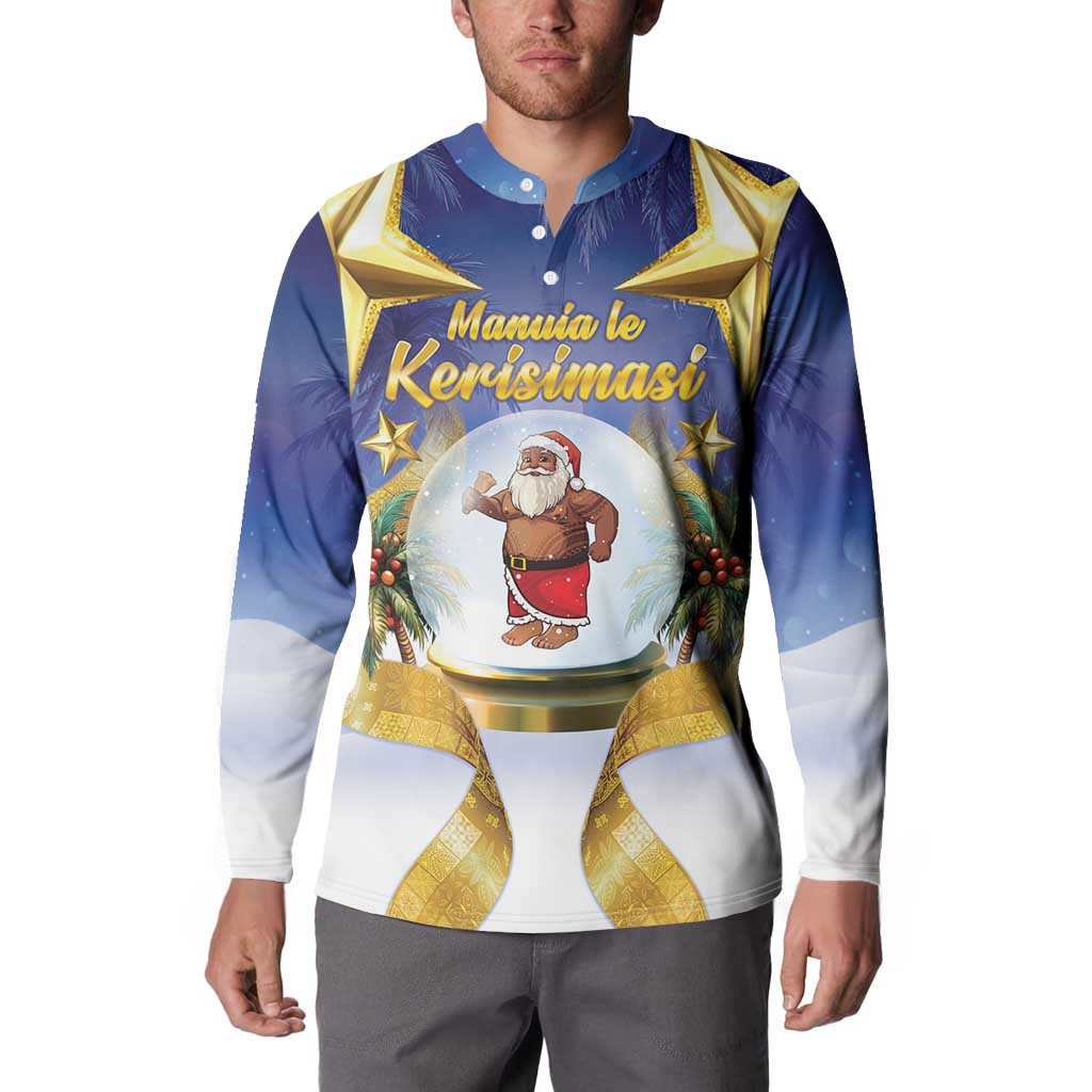 Samoa Christmas Button Sweatshirt Snow Globe With Samoan Santa - Polynesian Pride
