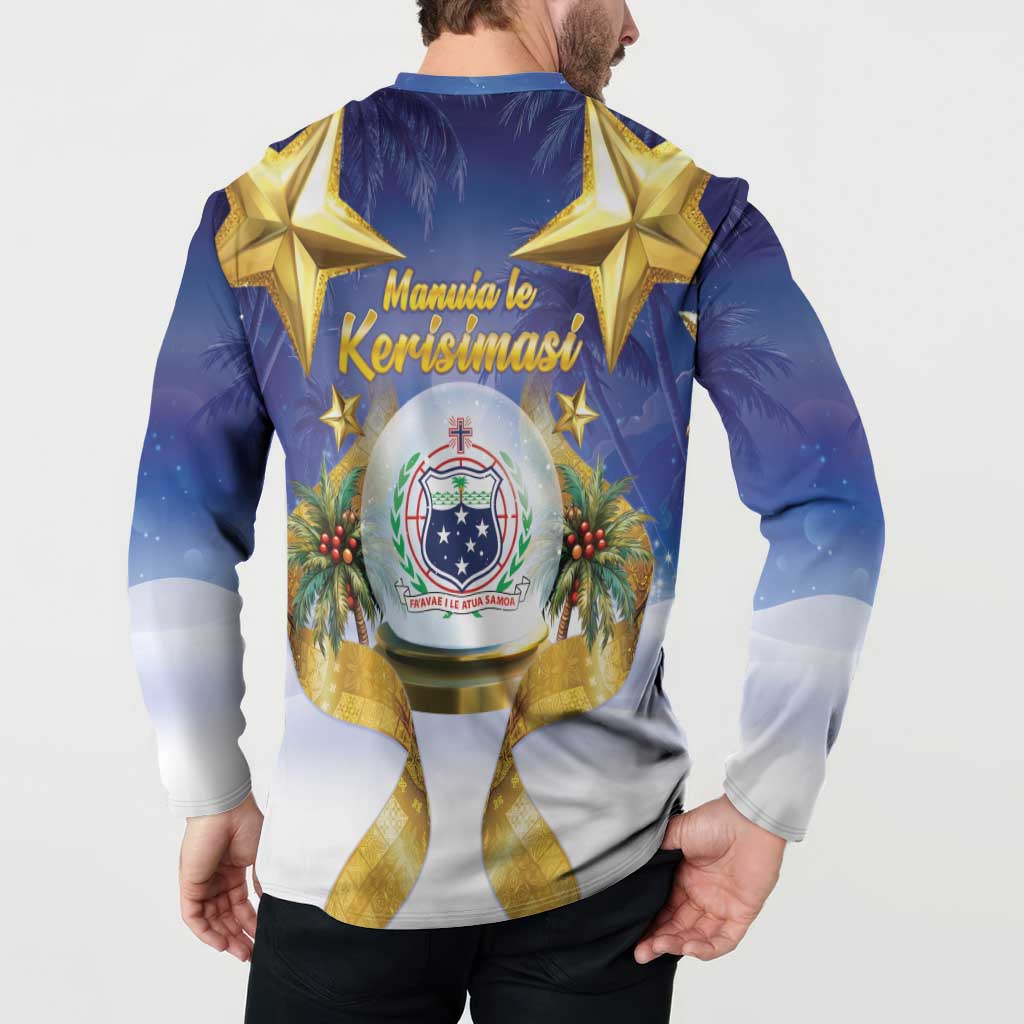 Samoa Christmas Button Sweatshirt Snow Globe With Samoan Santa - Polynesian Pride