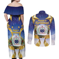 Samoa Christmas Couples Matching Off Shoulder Maxi Dress and Long Sleeve Button Shirt Snow Globe With Samoan Santa - Polynesian Pride