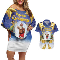 Samoa Christmas Couples Matching Off Shoulder Short Dress and Hawaiian Shirt Snow Globe With Samoan Santa - Polynesian Pride