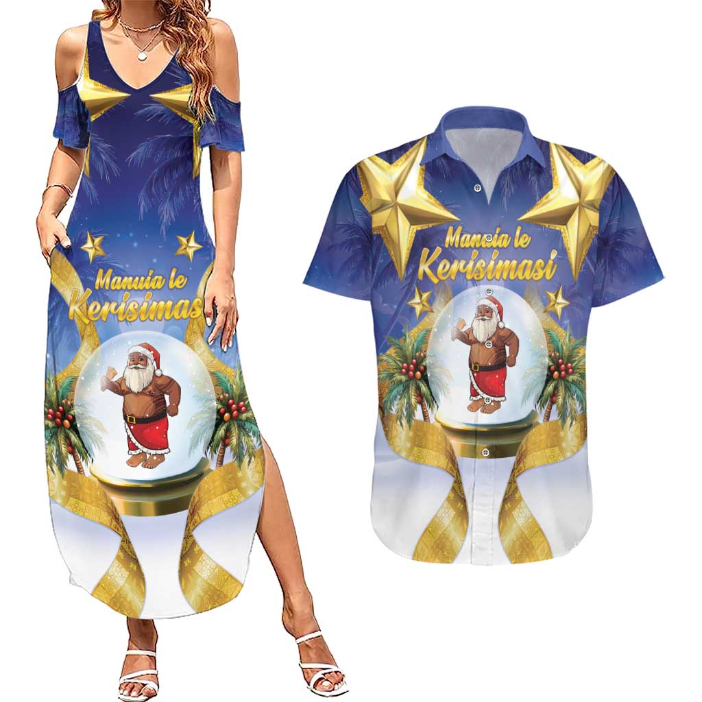 Samoa Christmas Couples Matching Summer Maxi Dress and Hawaiian Shirt Snow Globe With Samoan Santa - Polynesian Pride