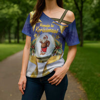 Samoa Christmas Cross Shoulder Shirt Snow Globe With Samoan Santa - Polynesian Pride