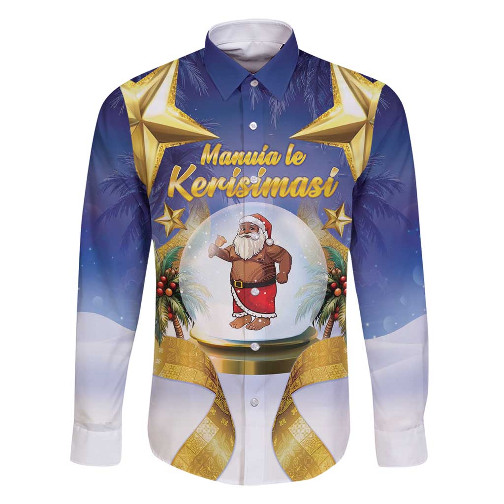 Samoa Christmas Family Matching Long Sleeve Bodycon Dress and Hawaiian Shirt Snow Globe With Samoan Santa - Polynesian Pride