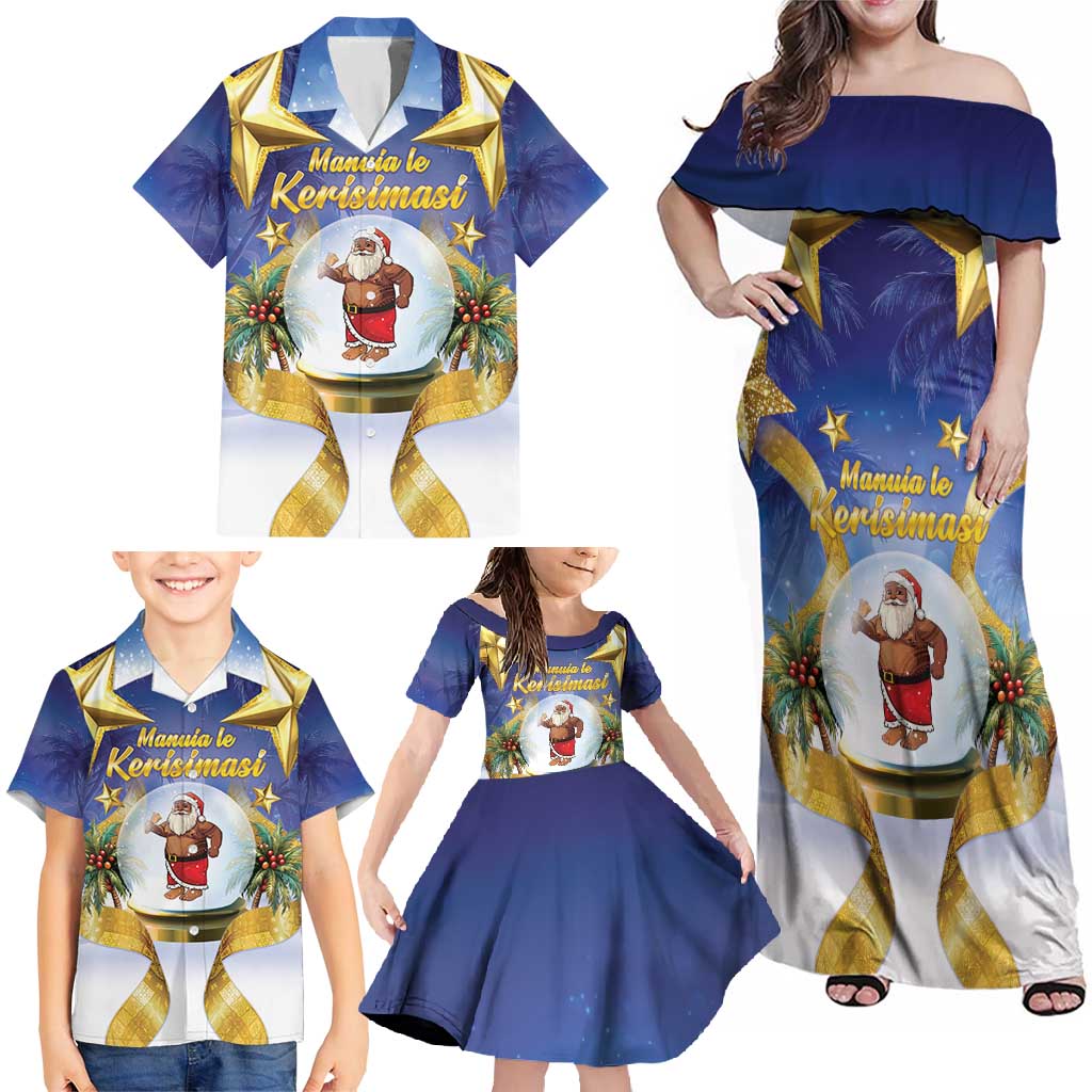 Samoa Christmas Family Matching Off Shoulder Maxi Dress and Hawaiian Shirt Snow Globe With Samoan Santa - Polynesian Pride