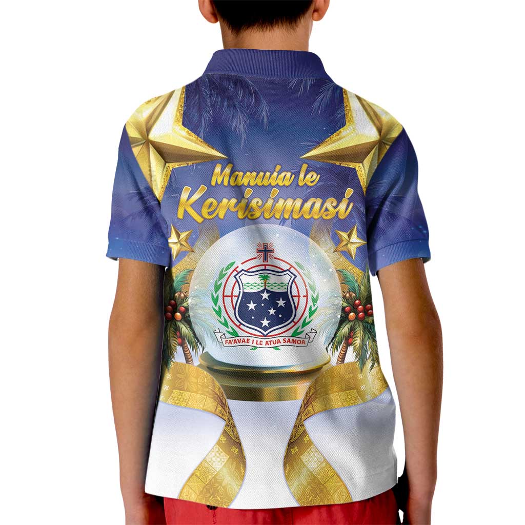 Samoa Christmas Kid Polo Shirt Snow Globe With Samoan Santa - Polynesian Pride