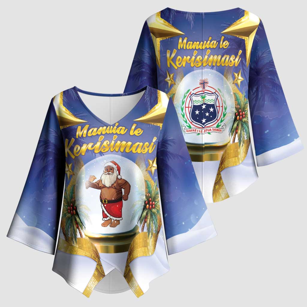 Samoa Christmas Kimono Sleeve Blouse Snow Globe With Samoan Santa - Polynesian Pride