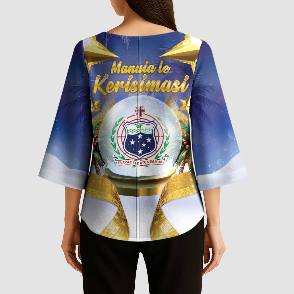 Samoa Christmas Kimono Sleeve Blouse Snow Globe With Samoan Santa - Polynesian Pride