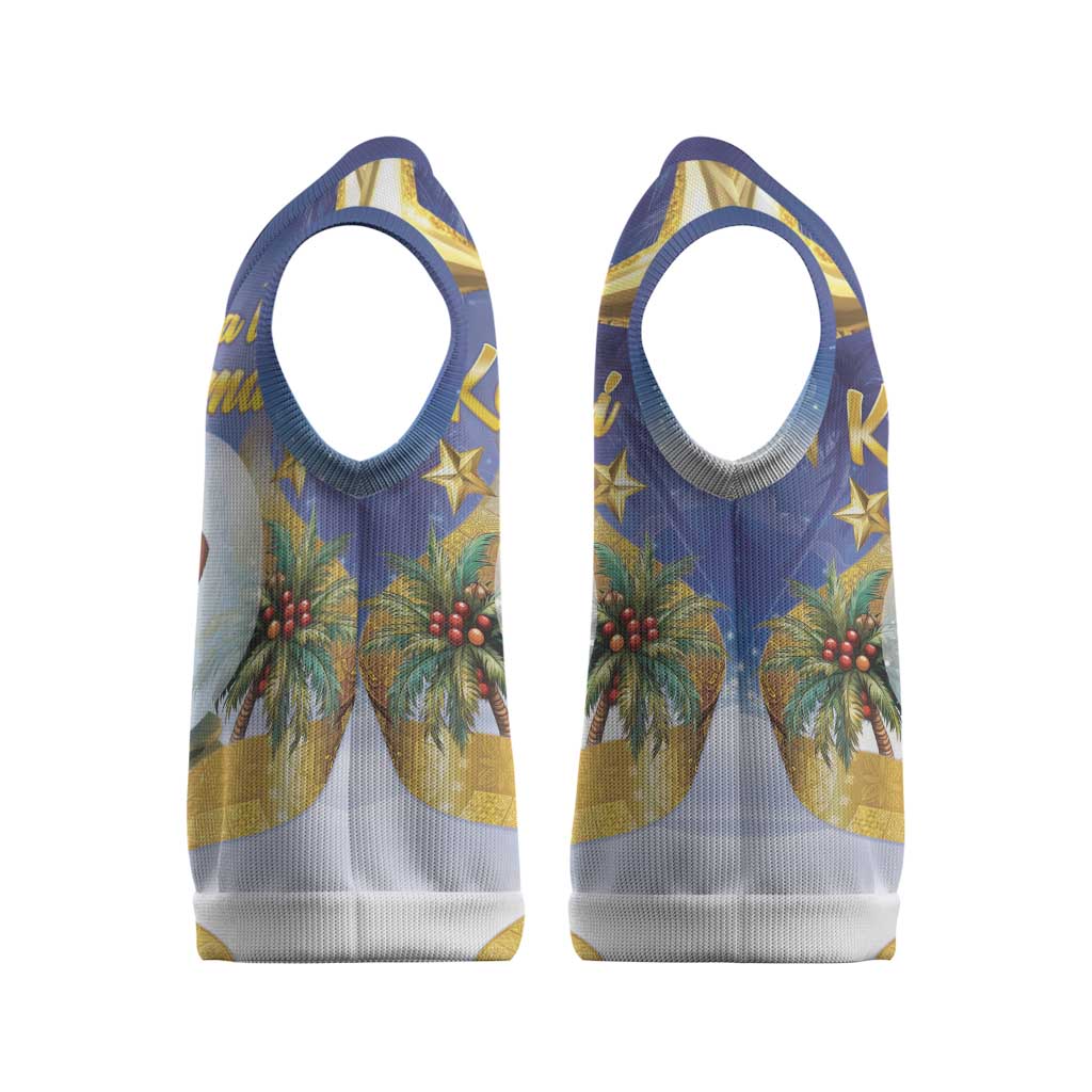 Samoa Christmas Knitted V-Neck Vest Snow Globe With Samoan Santa - Polynesian Pride