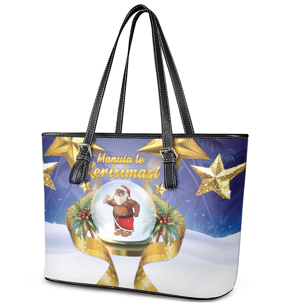 Samoa Christmas Leather Tote Bag Snow Globe With Samoan Santa - Polynesian Pride