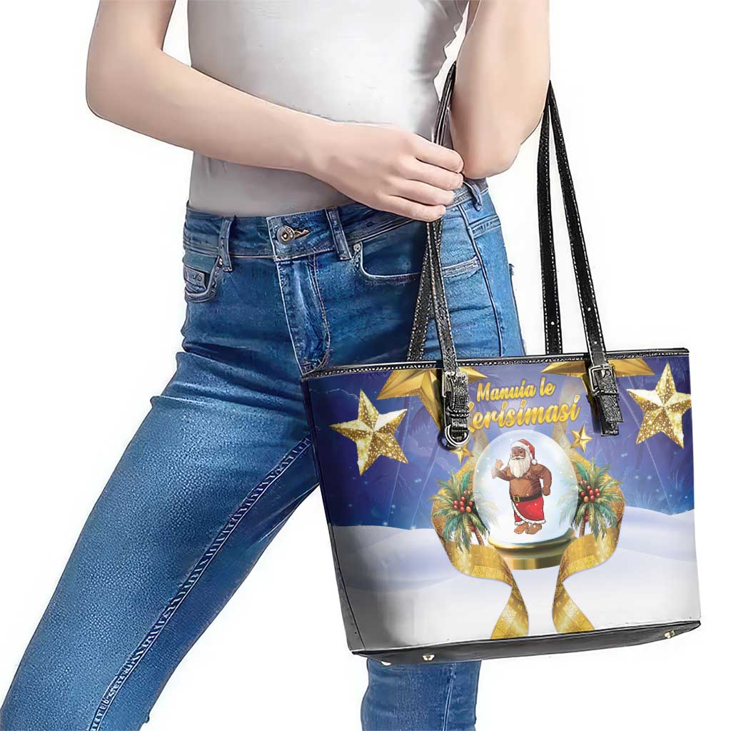 Samoa Christmas Leather Tote Bag Snow Globe With Samoan Santa - Polynesian Pride