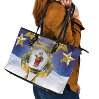 Samoa Christmas Leather Tote Bag Snow Globe With Samoan Santa - Polynesian Pride