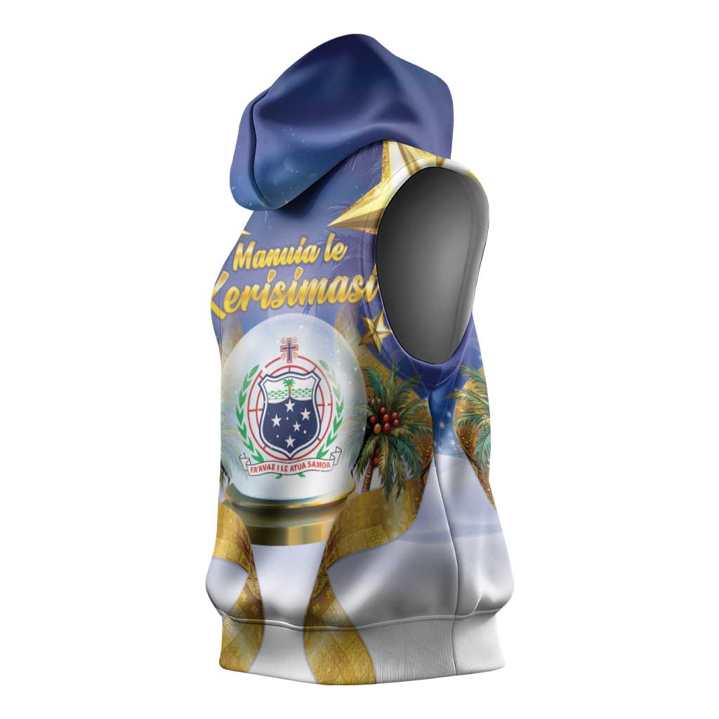 Samoa Christmas Sleeveless Hoodie Snow Globe With Samoan Santa - Polynesian Pride