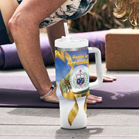 Samoa Christmas Tumbler With Handle Snow Globe With Samoan Santa - Polynesian Pride