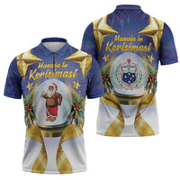 Samoa Christmas Zipper Polo Shirt Snow Globe With Samoan Santa - Polynesian Pride