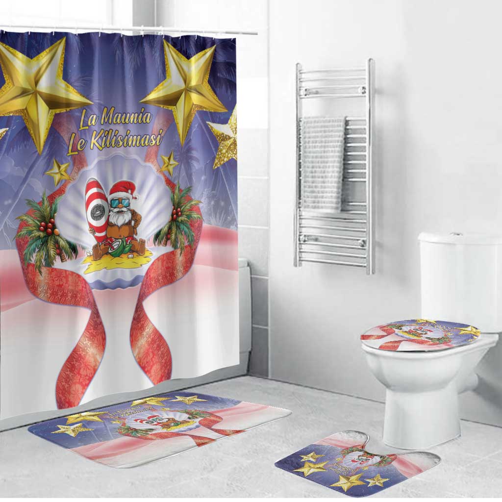 American Samoa Christmas Bathroom Set Seashell Santa Beach Vibes - Polynesian Pride