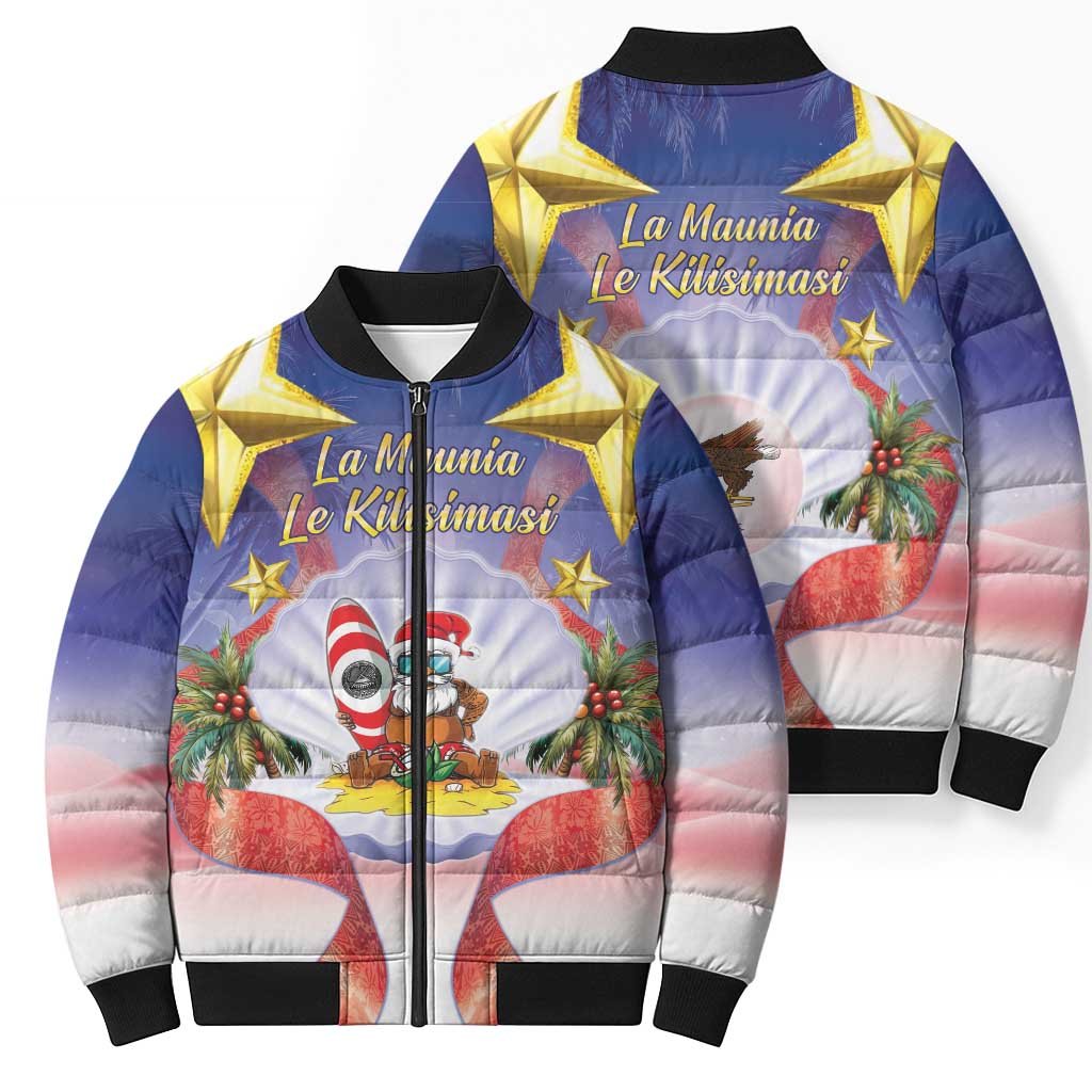 American Samoa Christmas Bomber Puffer Jacket Seashell Santa Beach Vibes - Polynesian Pride