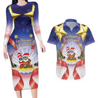 American Samoa Christmas Couples Matching Long Sleeve Bodycon Dress and Hawaiian Shirt Seashell Santa Beach Vibes - Polynesian Pride