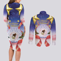 American Samoa Christmas Couples Matching Long Sleeve Bodycon Dress and Long Sleeve Button Shirt Seashell Santa Beach Vibes - Polynesian Pride