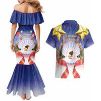 American Samoa Christmas Couples Matching Mermaid Dress and Hawaiian Shirt Seashell Santa Beach Vibes - Polynesian Pride