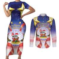 American Samoa Christmas Couples Matching Short Sleeve Bodycon Dress and Long Sleeve Button Shirt Seashell Santa Beach Vibes - Polynesian Pride
