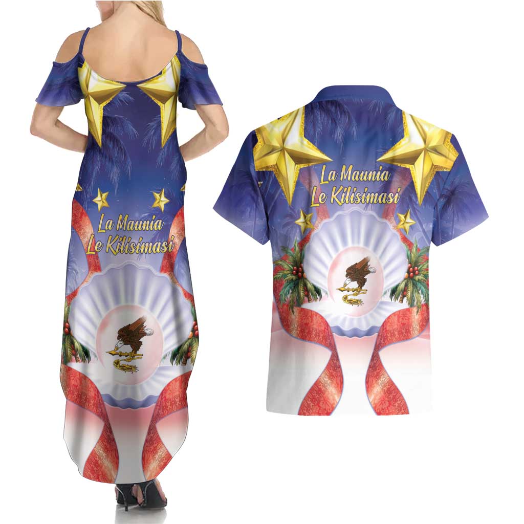 American Samoa Christmas Couples Matching Summer Maxi Dress and Hawaiian Shirt Seashell Santa Beach Vibes - Polynesian Pride