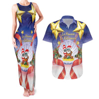 American Samoa Christmas Couples Matching Tank Maxi Dress and Hawaiian Shirt Seashell Santa Beach Vibes - Polynesian Pride