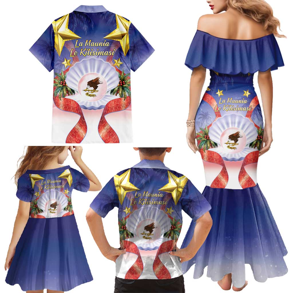 American Samoa Christmas Family Matching Mermaid Dress and Hawaiian Shirt Seashell Santa Beach Vibes - Polynesian Pride