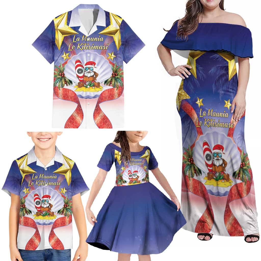 American Samoa Christmas Family Matching Off Shoulder Maxi Dress and Hawaiian Shirt Seashell Santa Beach Vibes - Polynesian Pride