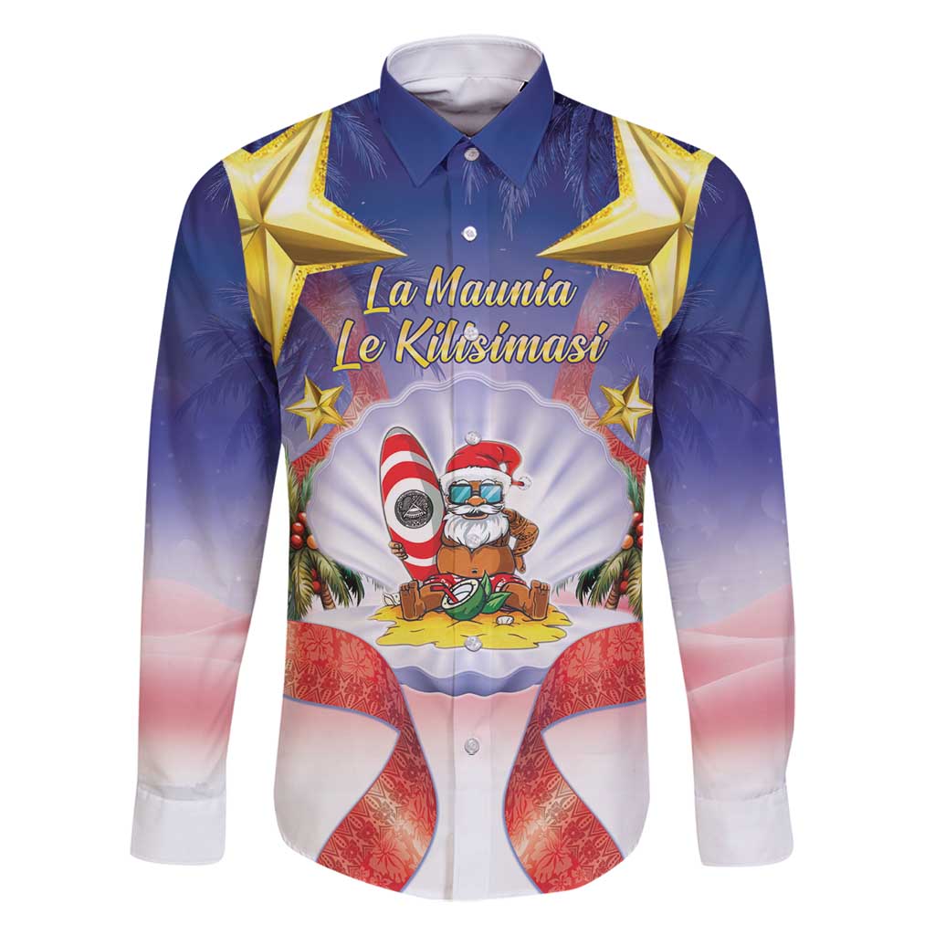 American Samoa Christmas Family Matching Off Shoulder Short Dress and Hawaiian Shirt Seashell Santa Beach Vibes - Polynesian Pride