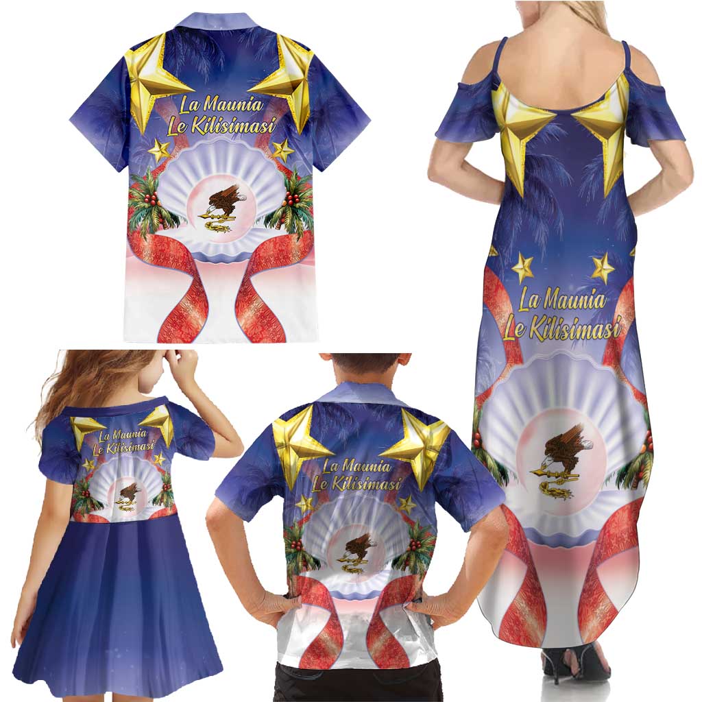 American Samoa Christmas Family Matching Summer Maxi Dress and Hawaiian Shirt Seashell Santa Beach Vibes - Polynesian Pride