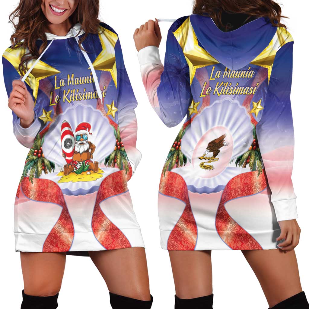 American Samoa Christmas Hoodie Dress Seashell Santa Beach Vibes - Polynesian Pride