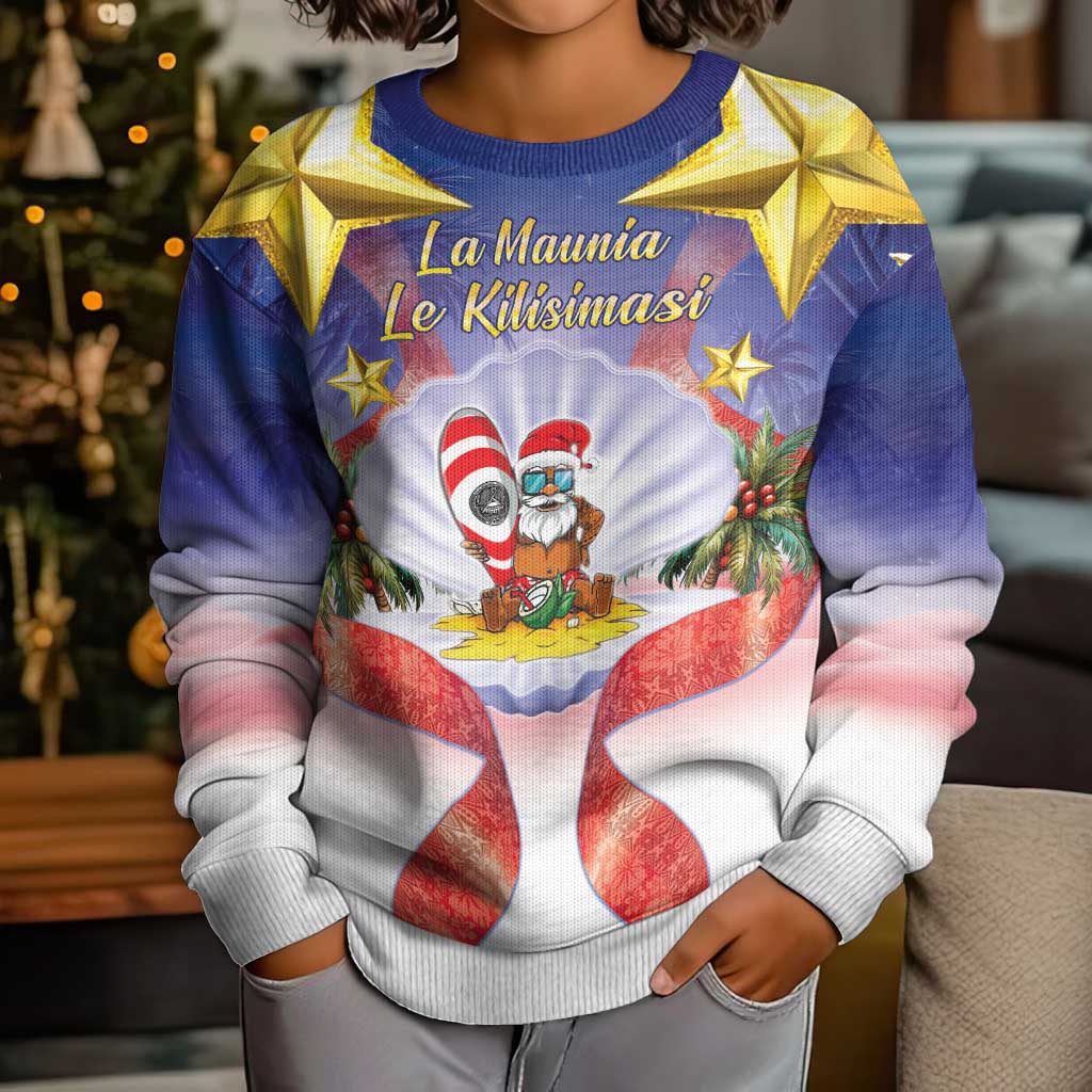 American Samoa Christmas Kid Ugly Christmas Sweater Seashell Santa Beach Vibes - Polynesian Pride