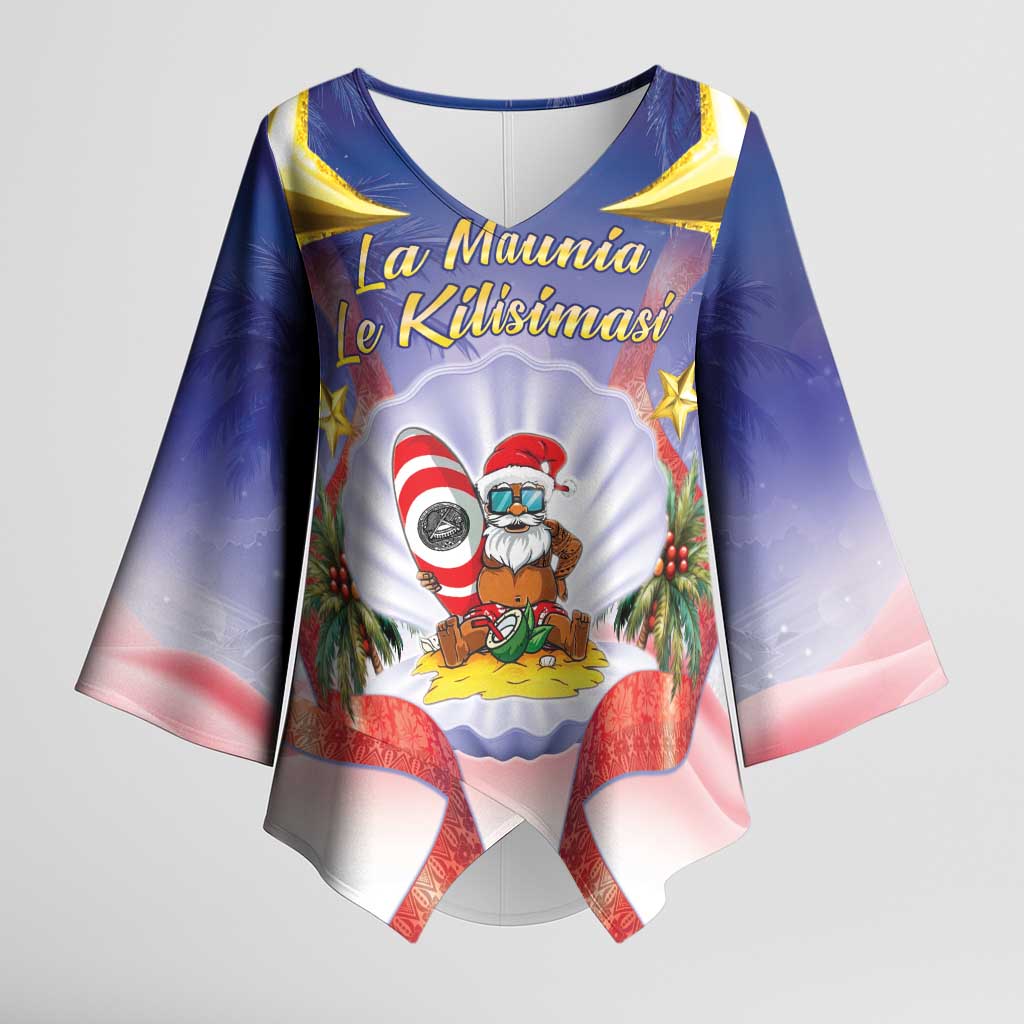 American Samoa Christmas Kimono Sleeve Blouse Seashell Santa Beach Vibes - Polynesian Pride