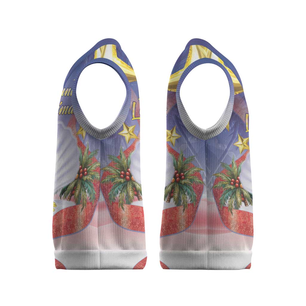 American Samoa Christmas Knitted V-Neck Vest Seashell Santa Beach Vibes - Polynesian Pride