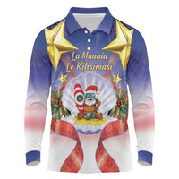 American Samoa Christmas Long Sleeve Polo Shirt Seashell Santa Beach Vibes - Polynesian Pride