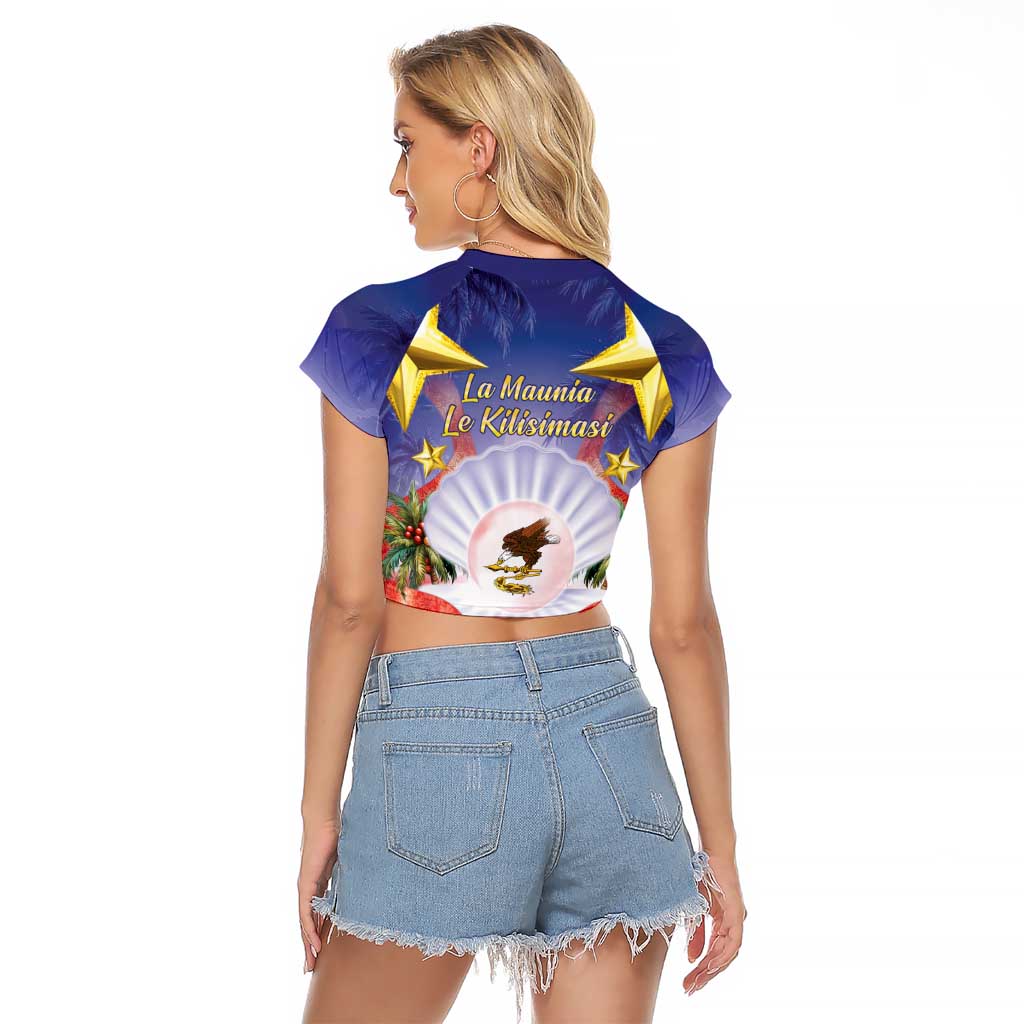 American Samoa Christmas Raglan Cropped T Shirt Seashell Santa Beach Vibes - Polynesian Pride