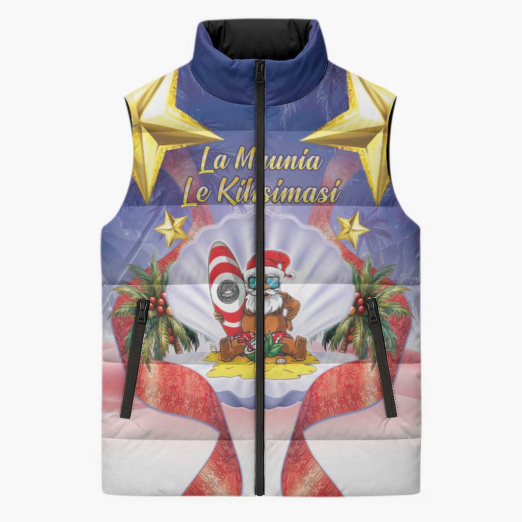 American Samoa Christmas Sleeveless Puffer Jacket Seashell Santa Beach Vibes - Polynesian Pride